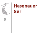 Ehemaliges Wahrzeichen von Saalbach: Die feuerroten Fünfergruppen der Kohlmaisgipfelbahn. Seit 2018 leider Geschichte. • © skiwelt.de / christian schön
