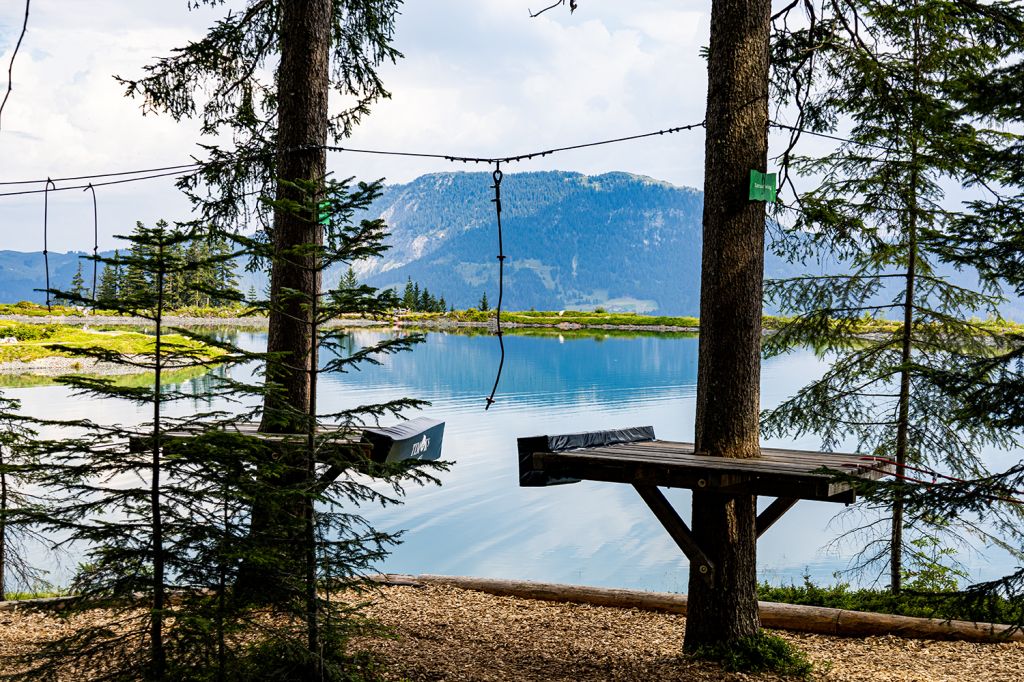 Waldseilgarten - Der Parcours im Waldseilgarten liegt direkt am Streubödensee, einem 2018 gebauten Speichersee. - © alpintreff.de - Silke Schön Waldseilgarten - Der Parcours im Waldseilgarten liegt direkt am Streubödensee, einem 2018 gebauten Speichersee. - © alpintreff.de - Silke Schön