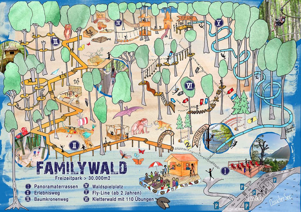 Übersichskarte - ... über den Familywald. 30.000 Quadratmeter möchten erkundet werden. - © kletterwald.at Übersichskarte - ... über den Familywald. 30.000 Quadratmeter möchten erkundet werden. - © kletterwald.at