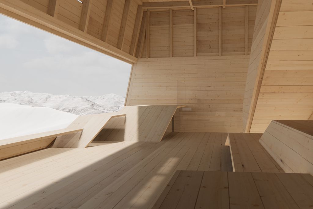 Aussichtsturm Top of Alpbachtal - Alpbach - Tirol - Passend zur Tradition des Alpbachtals ist der Turm aus Holz gebaut und mit handgefertigten Schindeln verkleidet. Große Glasfronten sorgen für Licht und Weitblick auf die umliegenden Berge. Der Innenraum entspricht einer informellen Sitzlandschaft. Eine Tiroler Stube, die architektonisch neu interpretiert wird. - © Snøhetta Studio Innsbruck Aussichtsturm Top of Alpbachtal - Alpbach - Tirol - Passend zur Tradition des Alpbachtals ist der Turm aus Holz gebaut und mit handgefertigten Schindeln verkleidet. Große Glasfronten sorgen für Licht und Weitblick auf die umliegenden Berge. Der Innenraum entspricht einer informellen Sitzlandschaft. Eine Tiroler Stube, die architektonisch neu interpretiert wird. - © Snøhetta Studio Innsbruck