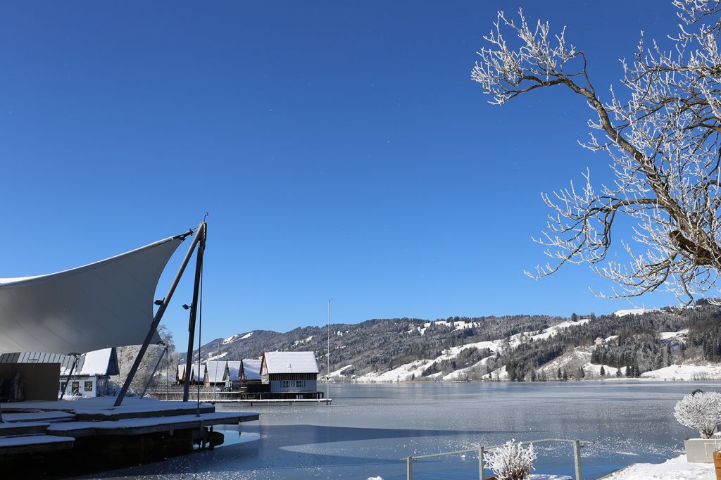 Seebühne im Winterlicht - ... und auch die Seebühne erstrahlt in der Wintersonne. - © Alpsee Immenstadt Tourismus Seebühne im Winterlicht - ... und auch die Seebühne erstrahlt in der Wintersonne. - © Alpsee Immenstadt Tourismus