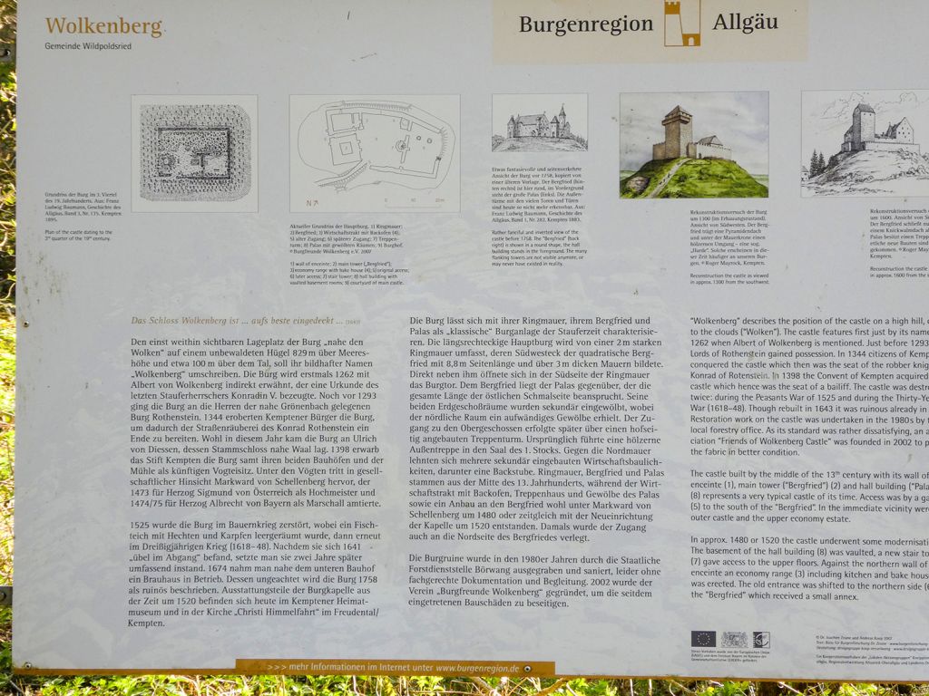 Burgruine Wolkenberg - Wildpoldsried - Auf der Infotafel findest Du alles Wissenswerte rund um die Burgruine. - © Burgfreunde Wolkenberg e.V. Burgruine Wolkenberg - Wildpoldsried - Auf der Infotafel findest Du alles Wissenswerte rund um die Burgruine. - © Burgfreunde Wolkenberg e.V.